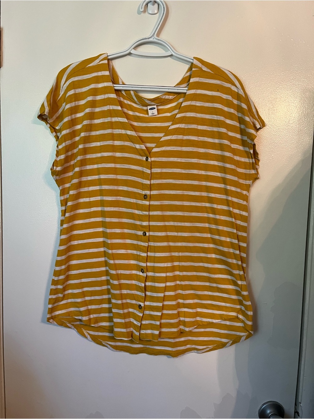 Old Navy Mustard and White Striped Button-Front Women's Top